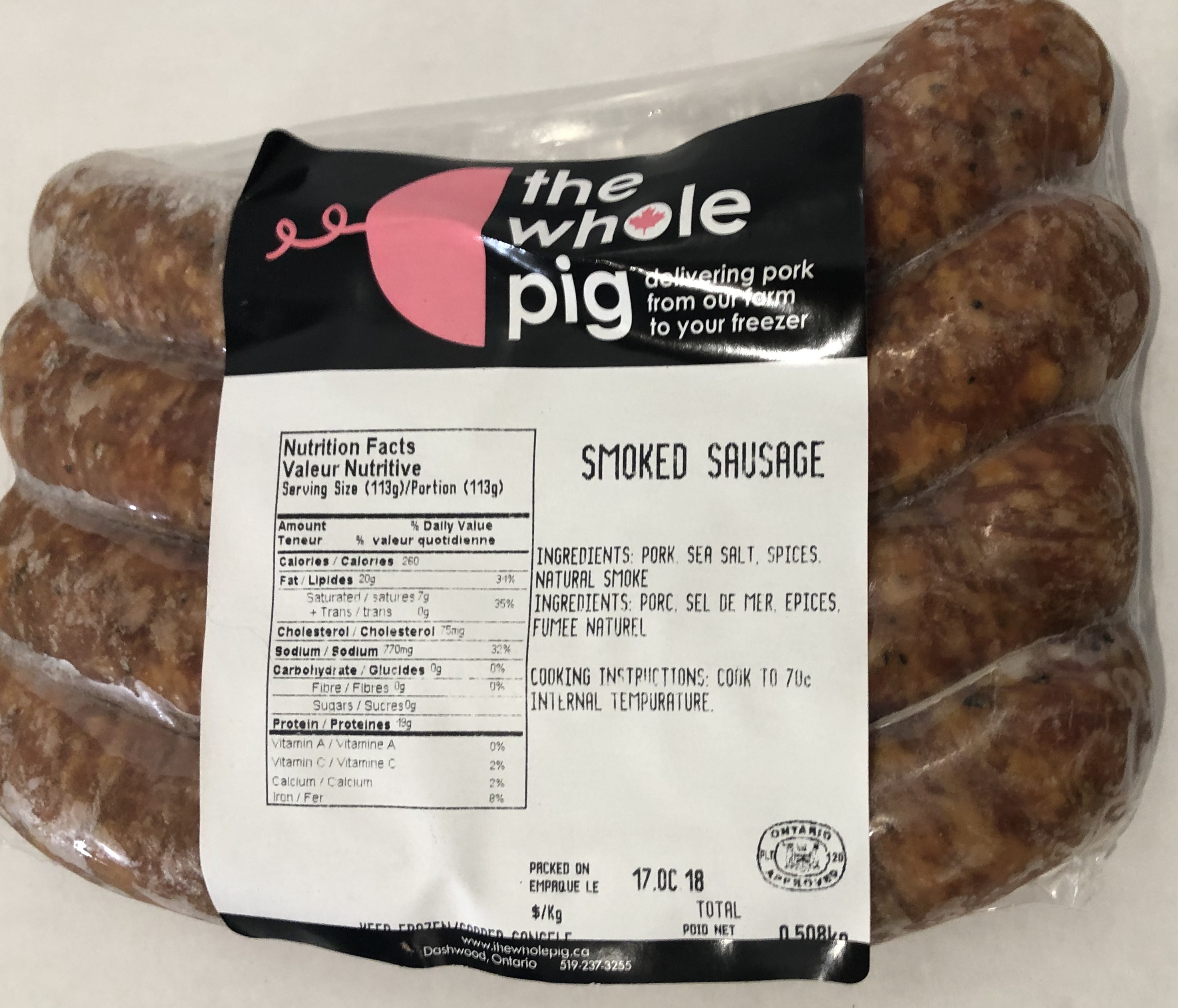Smoked Sausage { 4 / pkg } The Whole Pig